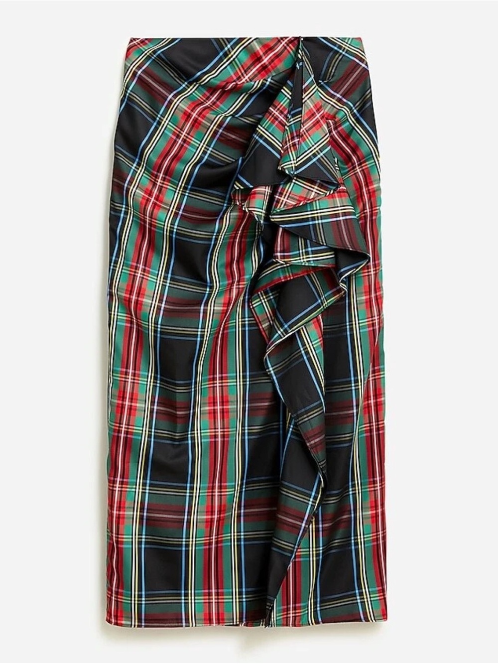 J CREW Collection long ruffle skirt festive Red Green tartan plaid
pattern 16